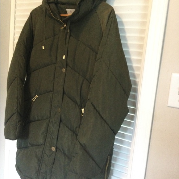 Kaffe KAjetta Puffer Jacket with Hood, Size 38, Olive Green - Picture 2 of 6